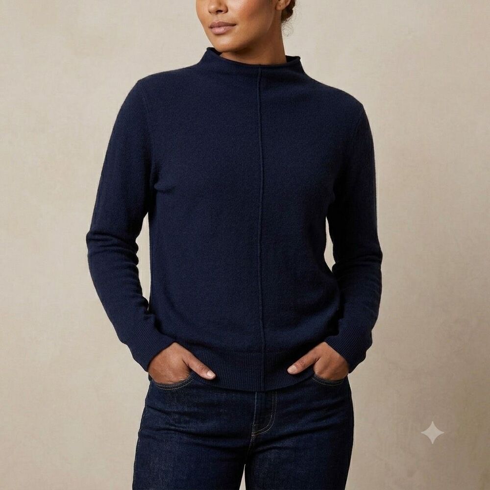 Banana Republic Italian Wool Cashmere Blend Funnel Neck Sweater Navy Blue M NWT